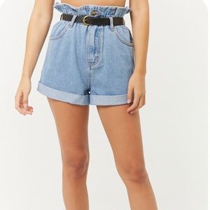 Paper bag denim shorts